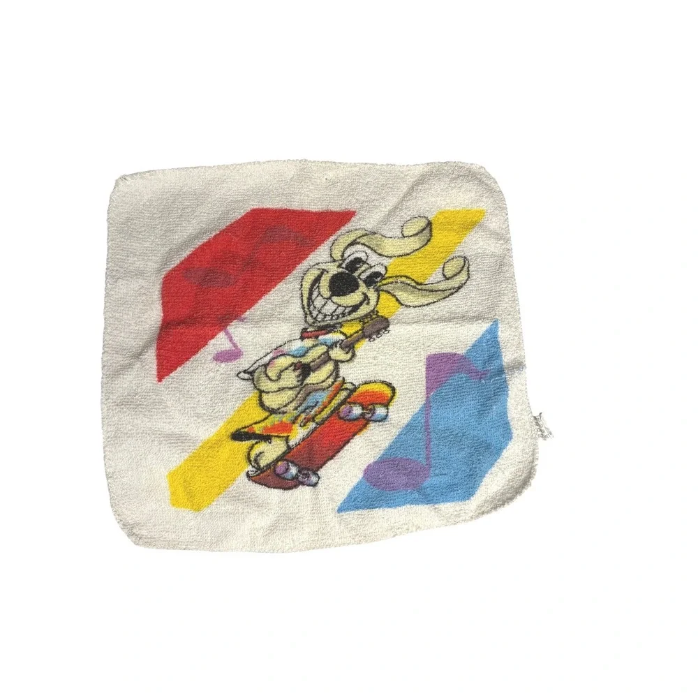 Retro 90s Skateboard Puppy Wash Rag Neon Cartoon‎ Bathroom Decor